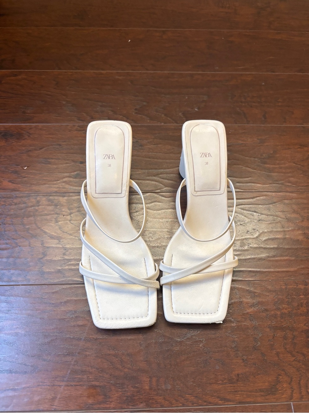 Zara Cream Strappy Square-Toe Heeled Sandals